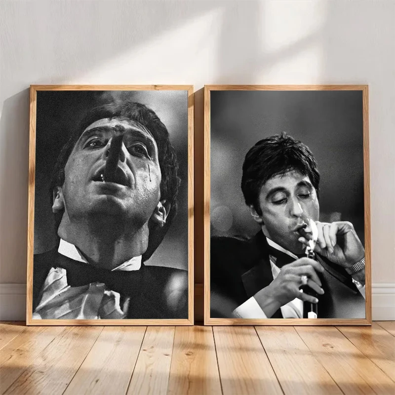 Pintura de Tony Montana fumando Scarface sobre lienzo, arte de pared en blanco y negro, póster, impresión de imagen, decoración para sala de estar y hogar