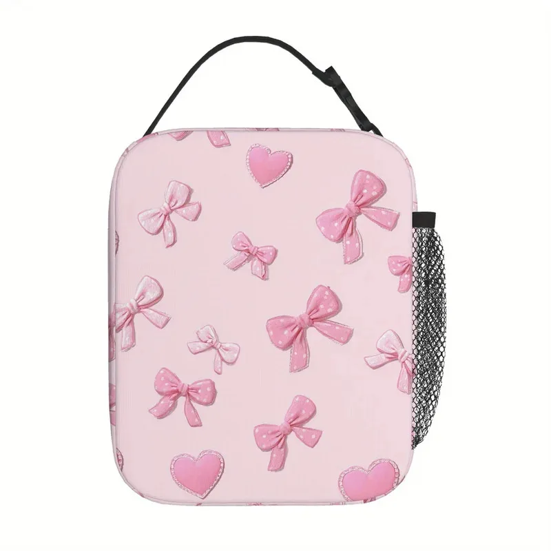 & ' Cute Pink Bow Insulated Lunch Bag - Oxford Fabric for,, Picnic - Compact Lunchbox Carrier with Sturdy Handle (Hand Washable)