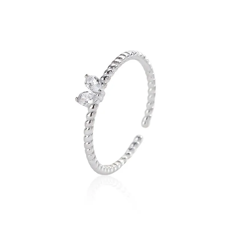 RYJU-Bague ouverte d'oreille de lapin en argent regardé 925 pour petite amie, bijoux mignons, cadeau doux coréen