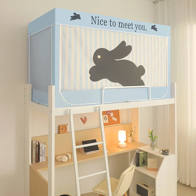 

Custom Student Dormitory Blackout Bed Curtain Integrated Three-Door Upper and Lower Bunk Cartoon Strong Blackout Bed Mosquito Ne