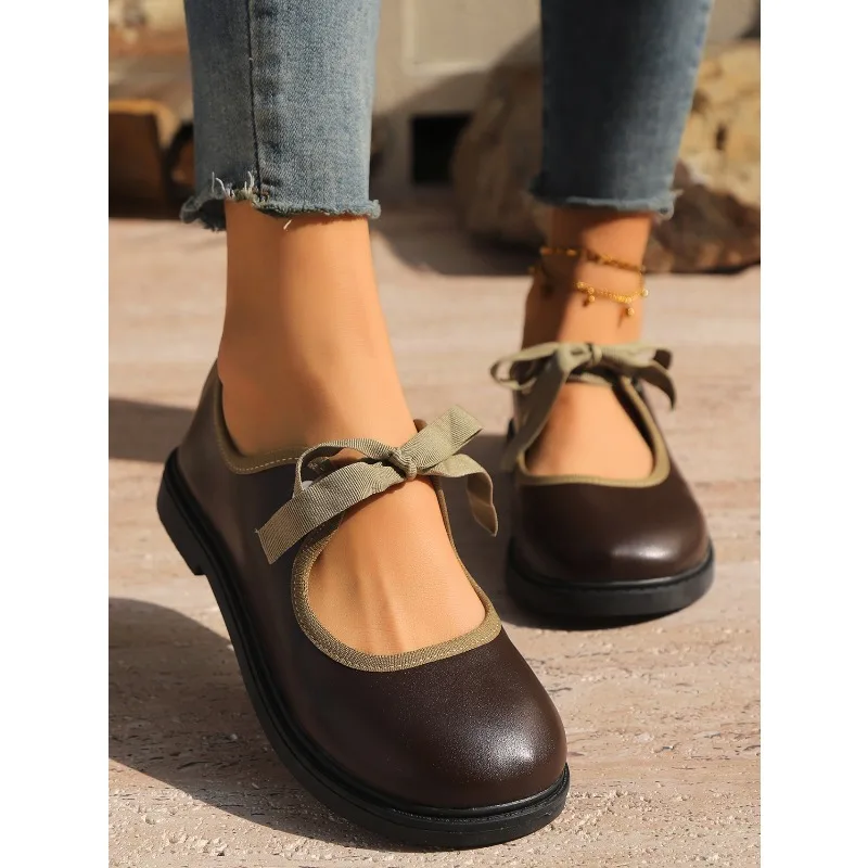 New summer style round-toe soft-soled lace-up moccasins, low heel, comfortable and casual, versatile round-toe single shoes2025