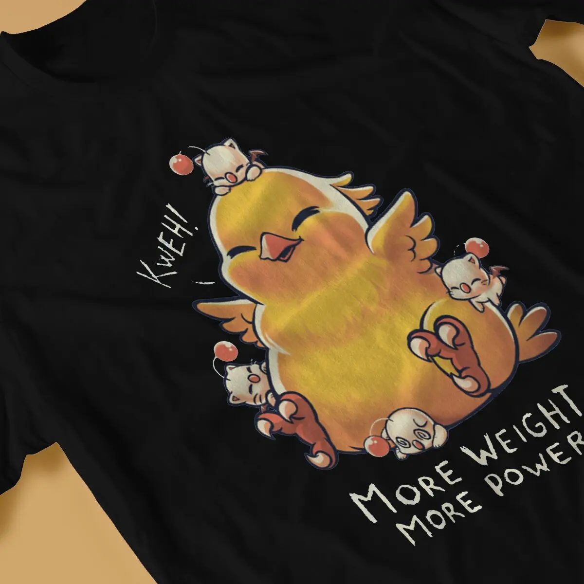 Men T-Shirts Chocobo Kweh Fat Creature Monster Summon Casual Pure Cotton Tees Short Final Fantasy Role Playing Game Crew Neck