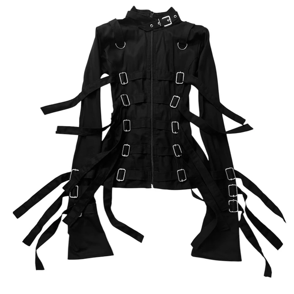 Autumn and winter new style gothic metal buckle design y2k dark slim-fitting belt jacket