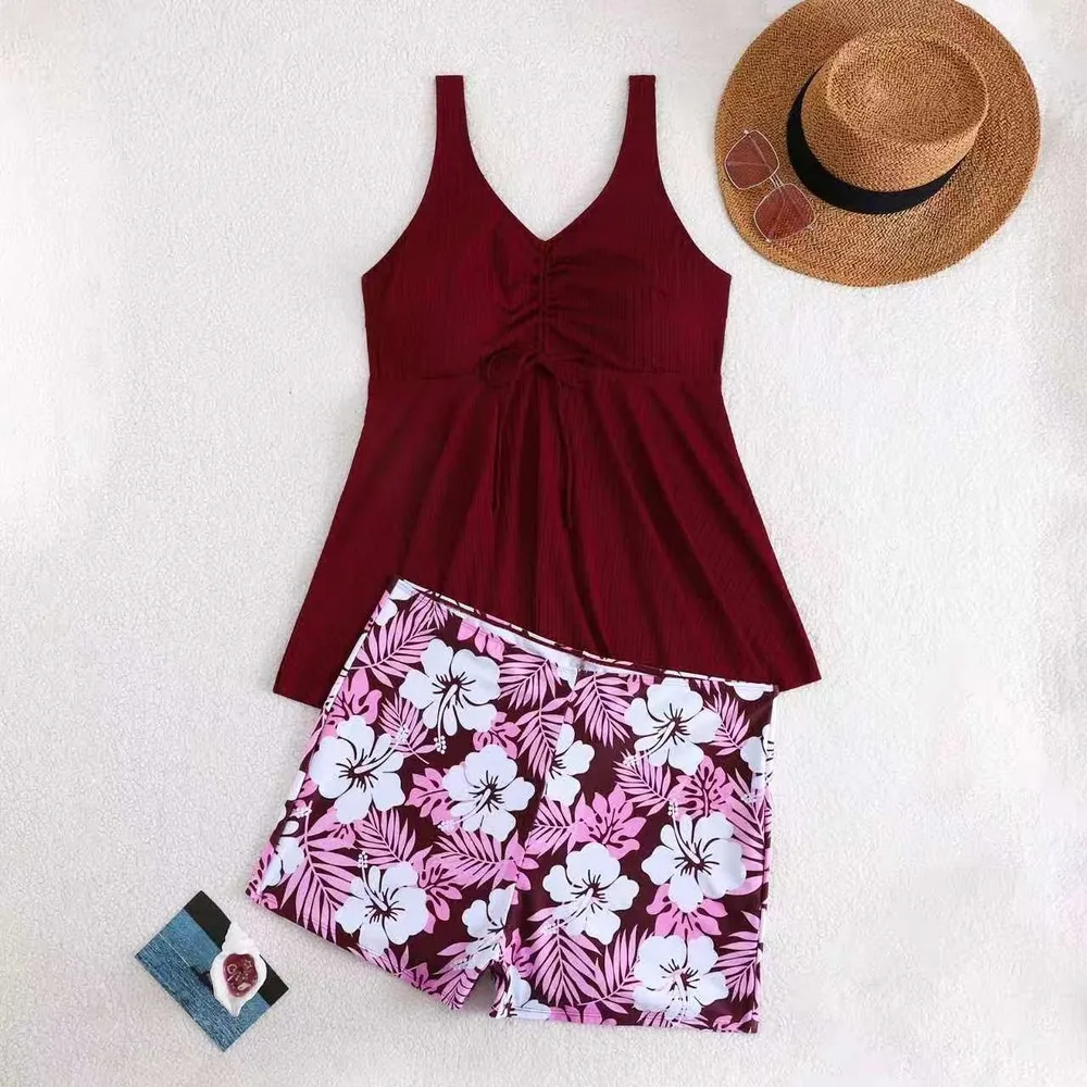 Sexy Plus Size High Waist Boyshort Bikini Set Women Two Piece Swimwear Tummy Control Bathing Suit Tankini Swimsuits Women Biquin