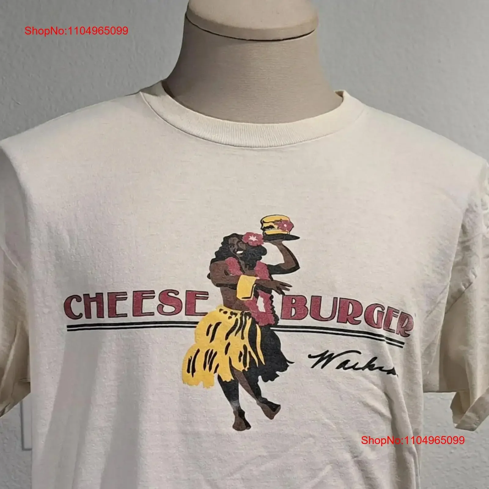 Vintage 90s Cheeseburger In Paradise camiseta blanca talla L vintage lavado ropa de calle estirada cómoda moda transpirable