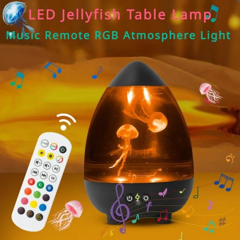 

LED Jellyfish Night Light with Music Remote RGB Atmosphere Light Egg Shaped Color Changing Jellyfish Aquarium Room Mood Light