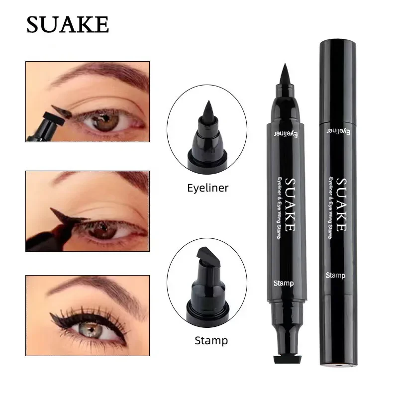 2-In-1 Vloeibare Eyeliner Pen Dual-End Stempel & Definieer Voering Waterdichte, Duurzame Sneldrogende Oogmake-Up Vlekbestendige Zwarte Eyeliner