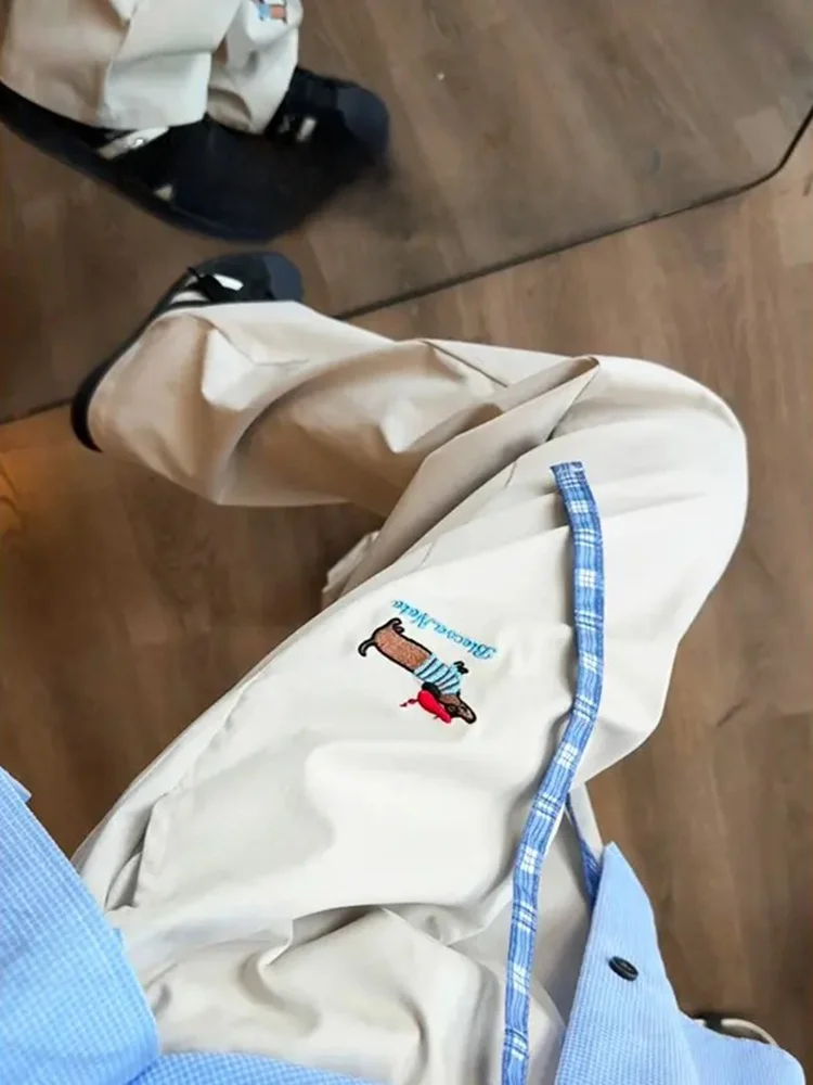 

Embroidered Casual Sports Pants for Men Spring Summer Straight Leg Loose Fit Trousers Dual Waist Design Street Sle