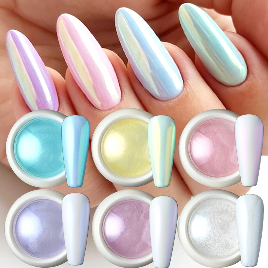 Mermaid Aurora Pearl Chrome Nail Powder Mirror Pink Iridescence Nail Art Powder Pigment Bling Glitter Makeup Decorations