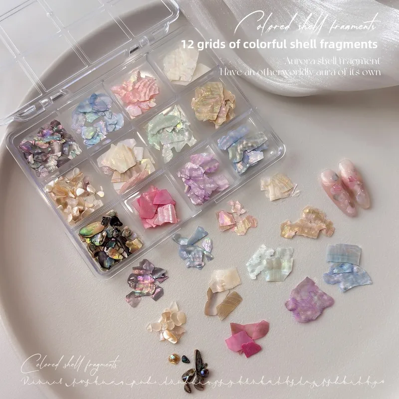 3D 12 Grid Iridescent Shell Flakes Nail Charms Ultra Thin Mother of Pearl Acetate Pieces DIY Nail Art Decorations view 4