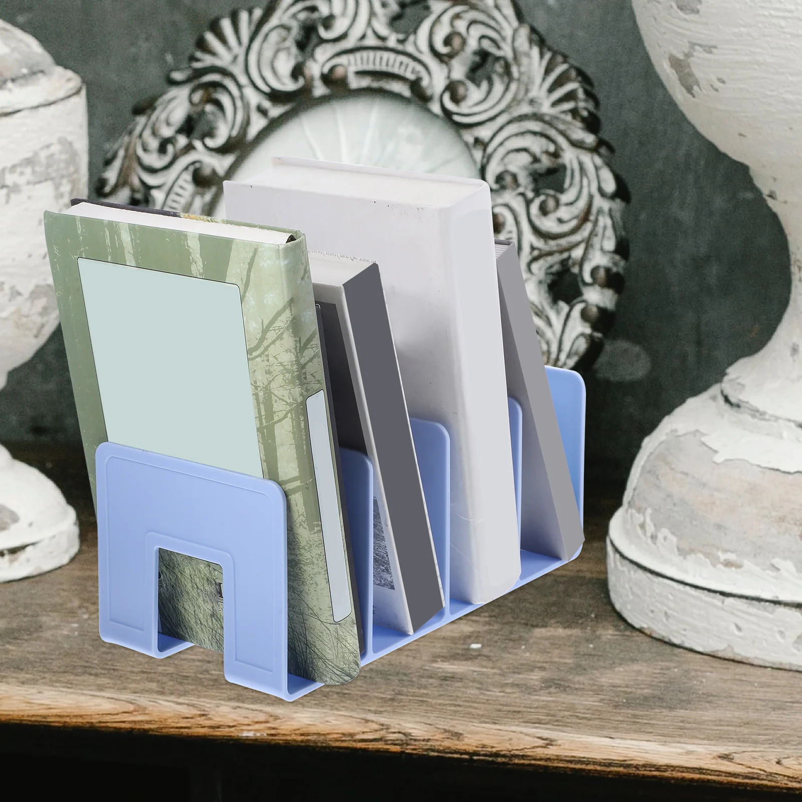 Desk File Organizer Vertical 4 Bookends Folders Magazine Holder Multifunction Rack Binder Plastic Decorative