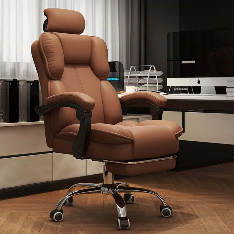 

Adjustable Faux Leather Chair Waterproof Metalic Luxury Modern Chair Comfy Ergonomic Rolling Chaise De Bureaux Office Furniture