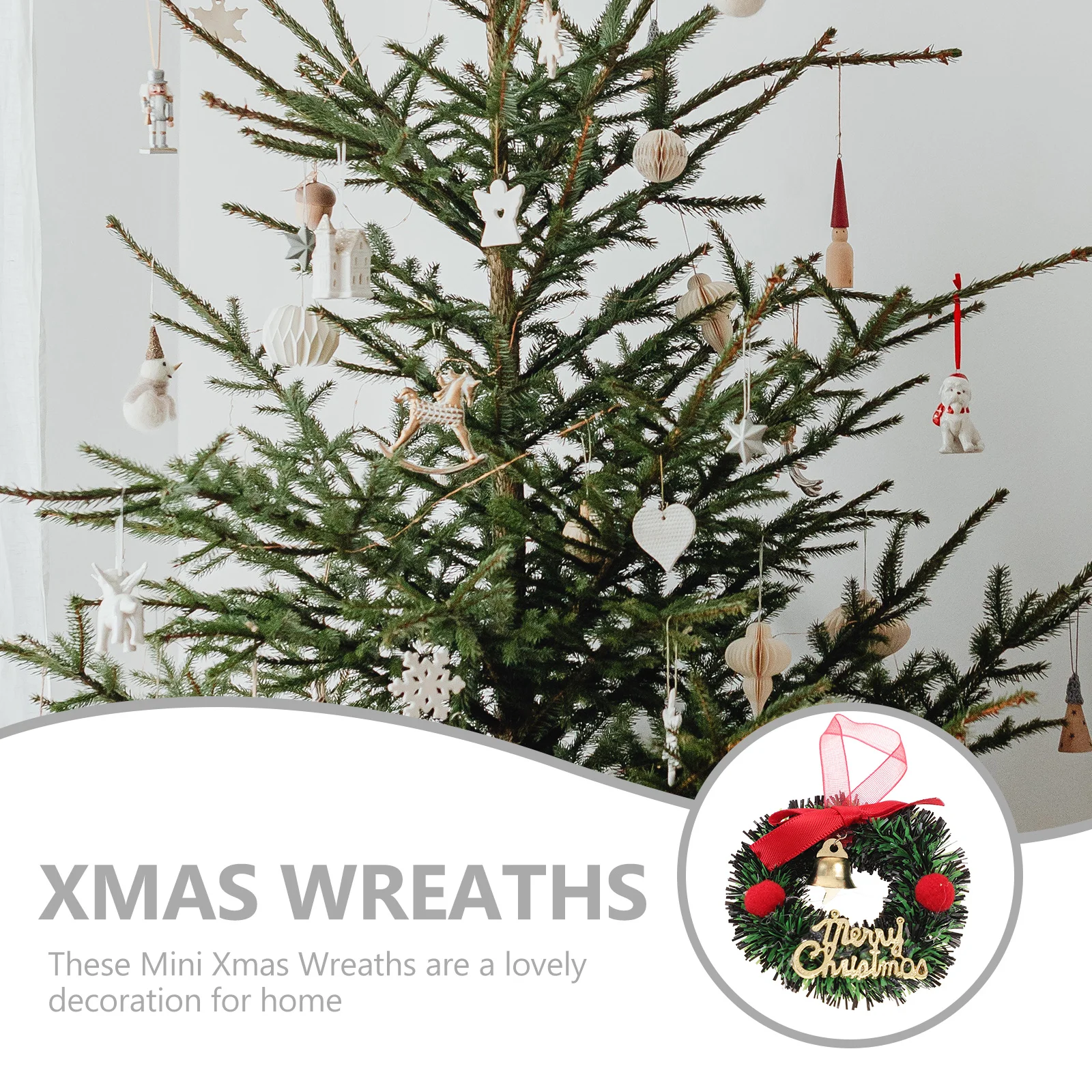 

10Pcs Mini Christmas Wreaths Plastic Cloth Material Xmas Tree Hanging Decor Home Party Garland Mini Christmas Wreath