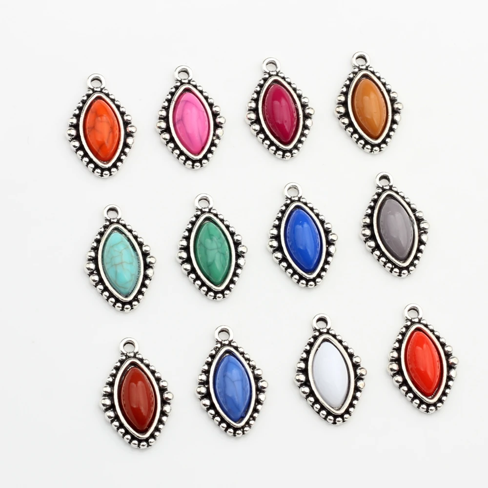 Zinc Alloy  Retro Resin Beads Water Drop Oval Shape Charms Pendants 10pcs/lot 24mm For DIY Necklaces Jewelry Making Accessories image 5