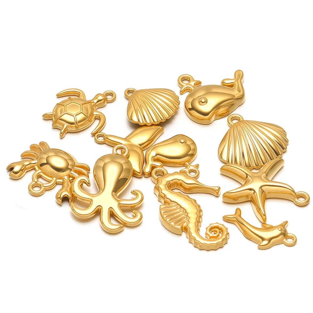 10 Stück Meerestier-Anhänger (Wal, Delfin, Krabbe, Oktopus) aus Edelstahl für DIY-Schmuckherstellung, Halskette, Anhänger, Armband, Ohrringe – Detail 3