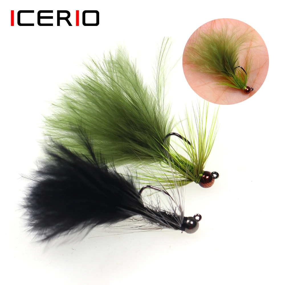 ICERIO 8PCS 12# Tungsten Beadhead Wooly Bugger Streamer Fly Barbless Jig Hook Trout Steelhead Fishing Fly Lure Baits