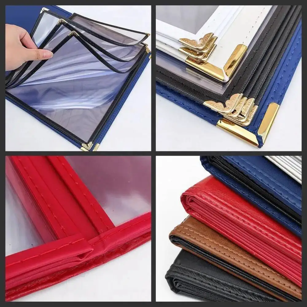 A4 210x297mm PU Leather Double Stitched Menu Cover Sleeves 8.5