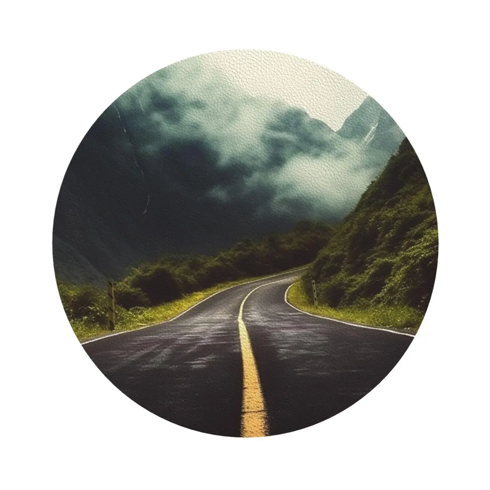 

Круглая керамическая каменная подставка с туманными лесными горами и пробковым основанием для стола, впитывающие подставки для напитков, подарок на новоселье