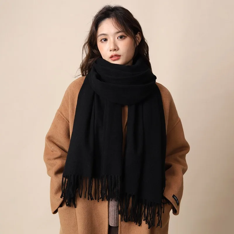 Faux Cashmere Scarf Maillard Solid Color Long Protective Winter Shawl Versatile for Women Men Students
