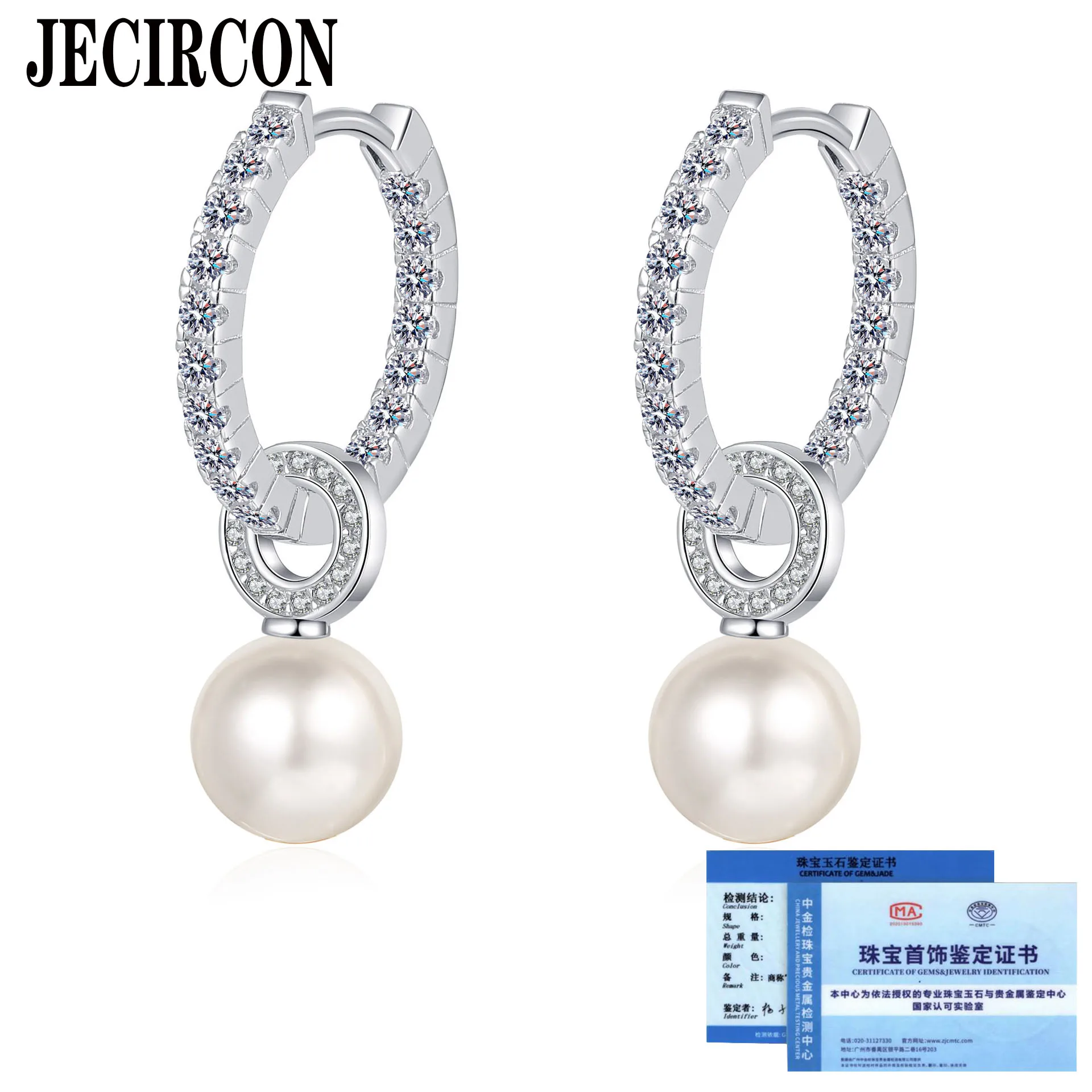 

JECIRCON 1.1 Carat Moissanite Earrings 8MM Freshwater Pearl Ear Pendants for Women 925 Sterling Silver Full Diamond Fine Jewelry