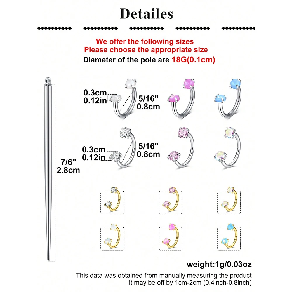 18G Stainless Steel Double Gem Horseshoe Nose Ring