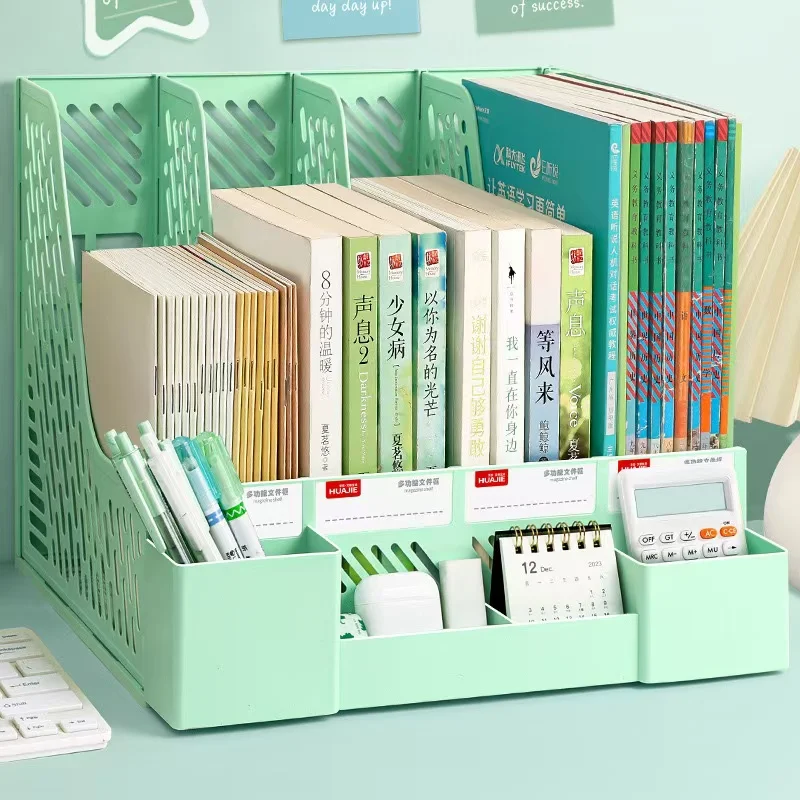 

4-compartment Desk Organizer With Pen Holder Bookshelf Organizers Stationery Accessories Office School Supplies