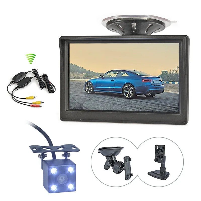 SMALUCK Wireless 5inch TFT LCD Rear View Car Monitor Waterproof LED Night Vision Rear View Car Camera for Parking System
