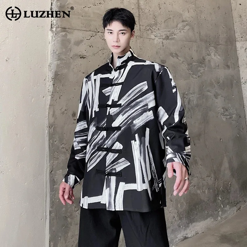 

LUZHEN нишевый дизайн, цветная контрастная тушь, дизайн с длинными рукавами, мужские рубашки с длинными рукавами, новинка 2025 года, свободные элегантные повседневные топы JY4592