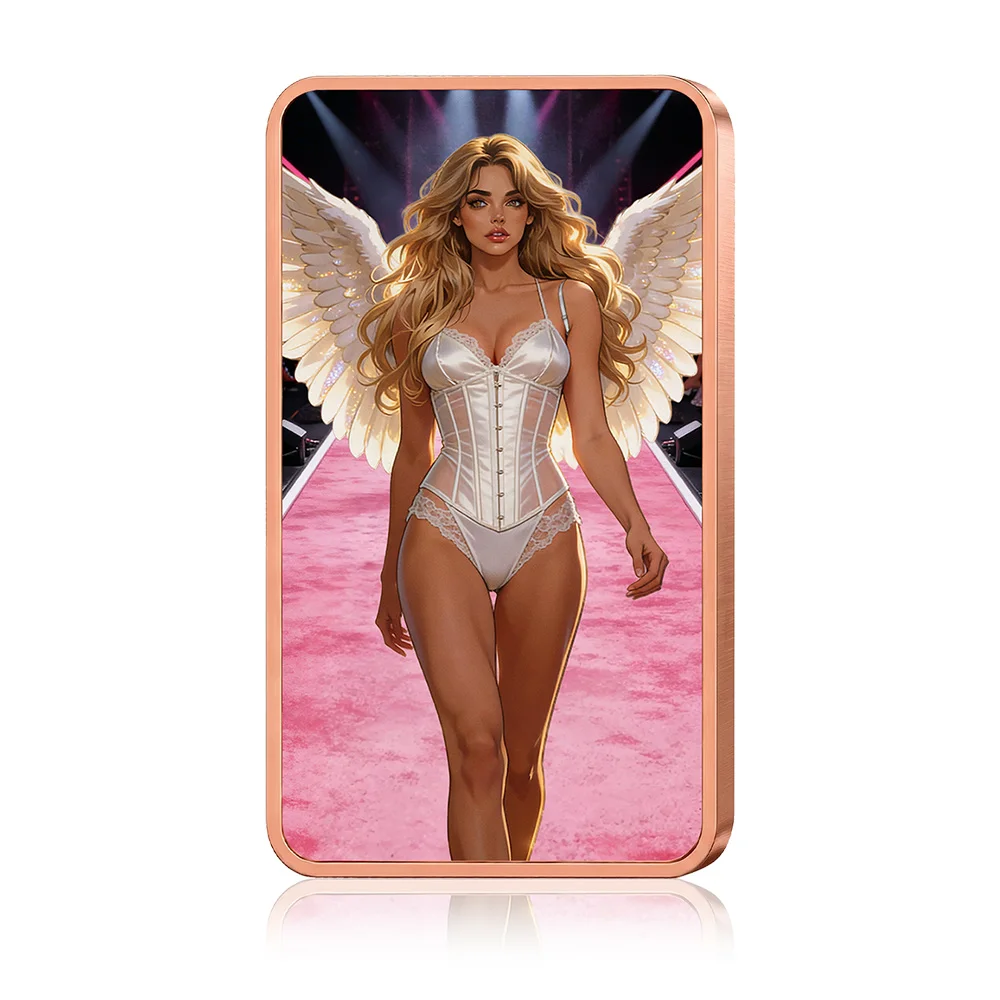 1oz .999 Cobre Puro, Barra Rectangular con Impresión Colorizada de las Alas Rosadas del Ángel de Victoria's Secret, Regalo para Coleccionistas