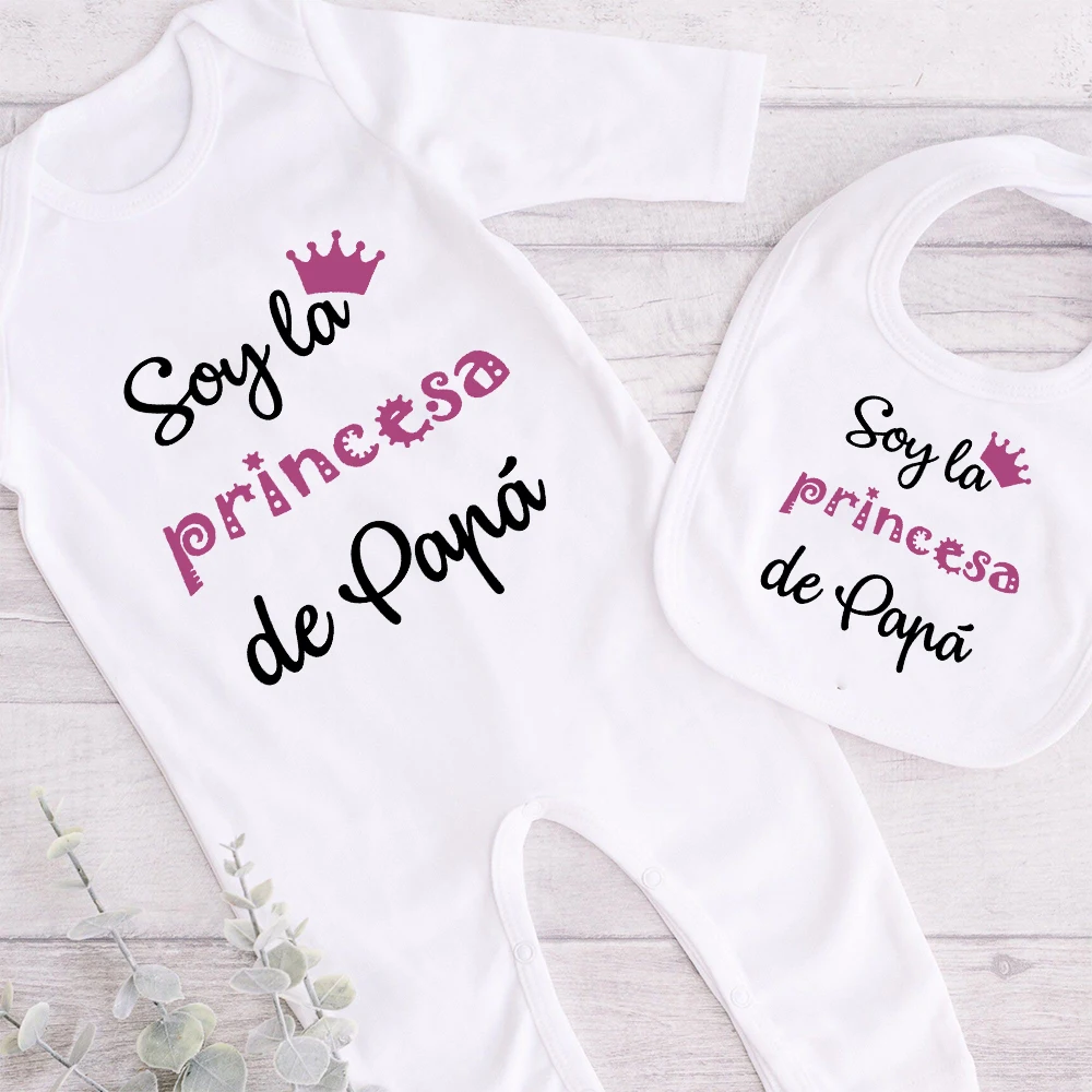 Newborn Baby Homecoming Sleep Suit I Am My Father's Princess Sleepsuit and Bib New Arrival Gift Babygrow Matching Bibs