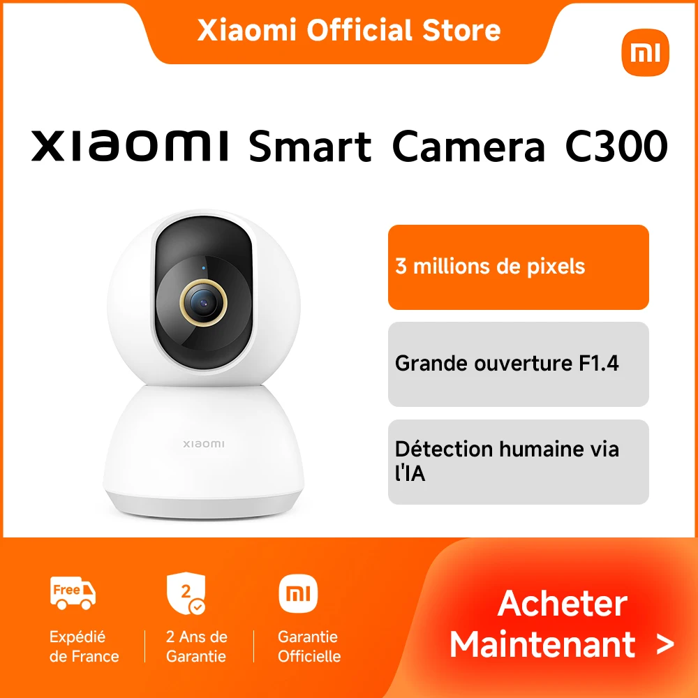 كاميرا Xiaomi France Xiaomi الذكية C300 مع صورة 2K فائقة الوضوح وIA مطورة 3 مليون بكسل فتحة كبيرة F1.4 لون حتى مع كشف الإنسان منخفض الإضاءة عبر IA
