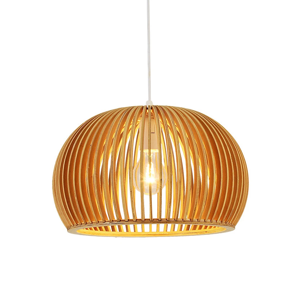 GEW Wood Birdcage Pendant Light E27 Wooden Hanging Lamp Ceiling Fixture for Dining Table Restaurant Bar Bedroom Home Decor