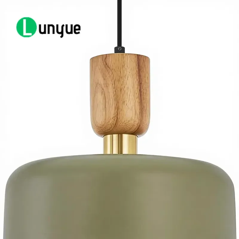 Modern 12 Inch Wood Brass Chandelier Adjustable Metal Pendant Light Fixture for Kitchen Dining Room Home Decor Lighting