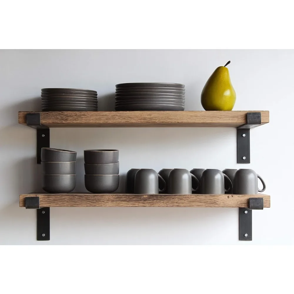 

Deep Shelves White Oak Hardwood with Torched Finish | Full Brackets | High Weight Capacity | Set of 2 (Torched Oak