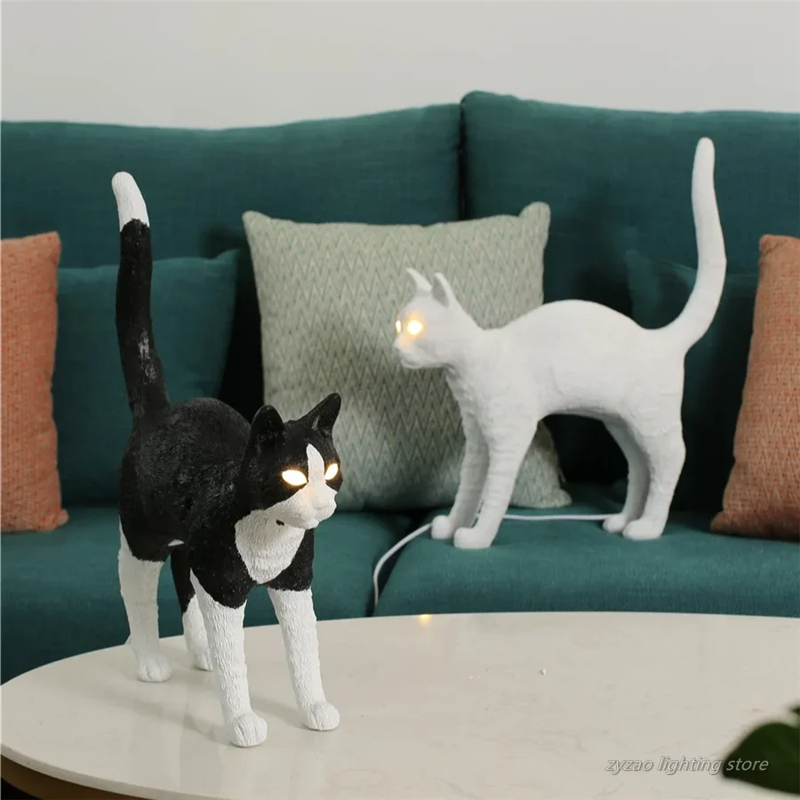 

Resin Cat Home Decor Table Lamps Nordic Simple Bedroom Bedside Lamp Children Room Animal Cartoon Led Desk Light Fixtures