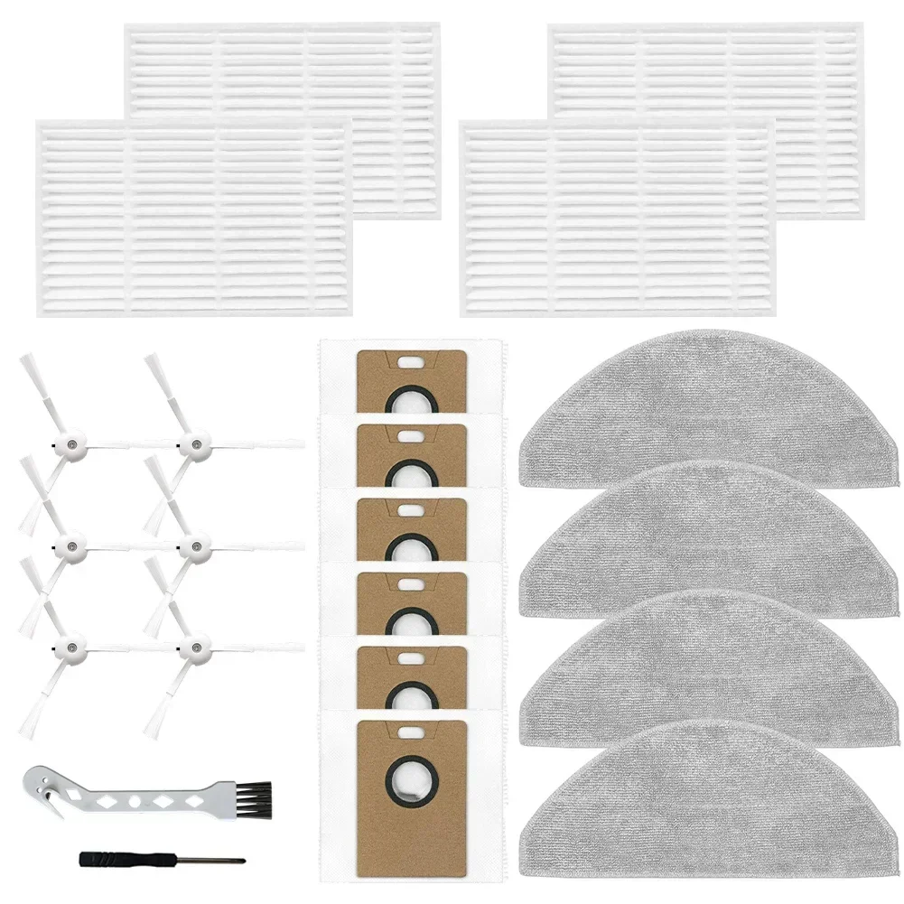4 * filtres + 4 * chiffons de vadrouille + 6 * sacs à poussière + 6 * brosses latérales + 1 * brosse de nettoyage + 1 * tournevis pour aspirateur Narwal pour Freo S