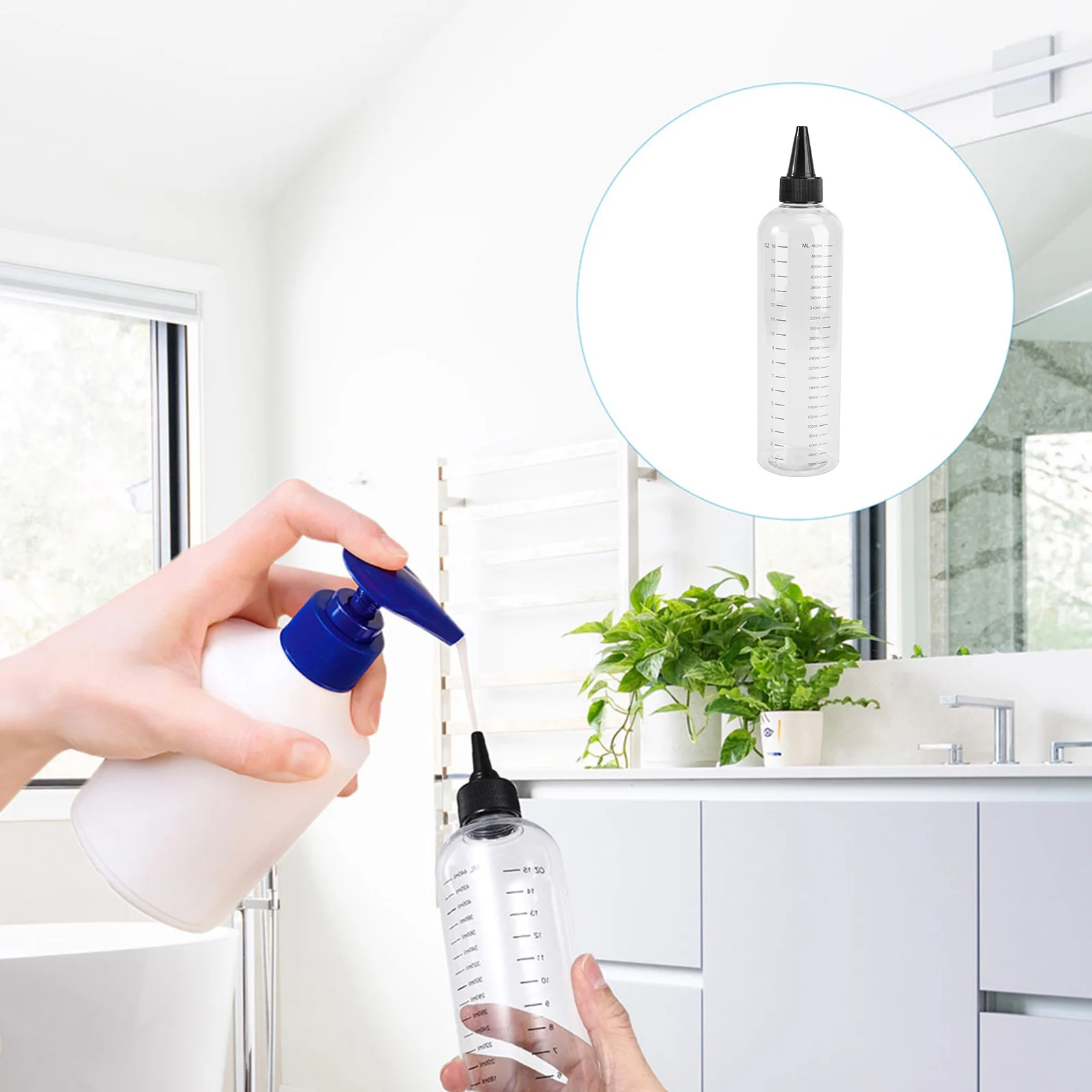 

4pcs Multipurpose Squeeze Bottles 500Ml Pointed Mouth Refillable Plastic Bottles For Hair Color Oil Application Reusable