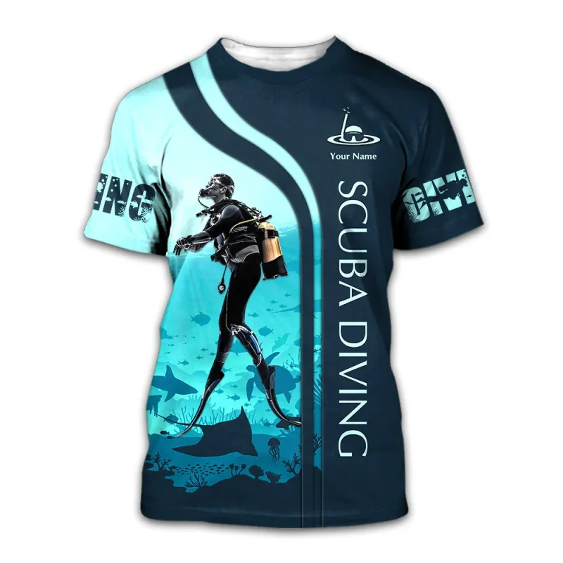 Custom Name Diving T Shirt For Men Women Full Print Scuba Diving Tshirts Gift For Divers Short Sleeve Men's Tshirt Streetwear