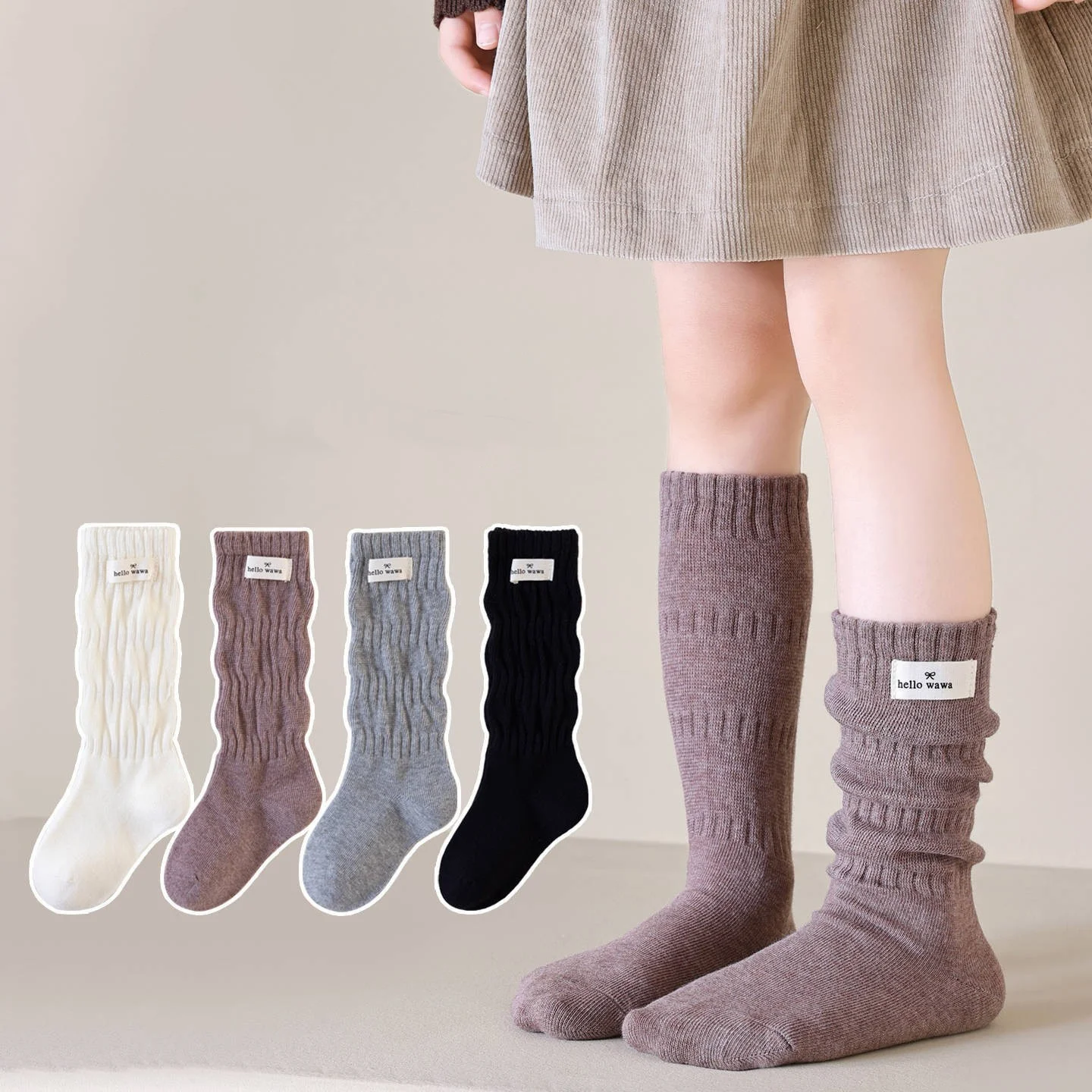 Girls' New Pile Socks Spring Autumn Soft Cotton Long Socks Solid Color Fashion Retro Japanese Korean Style Stockings For 1-12Yrs