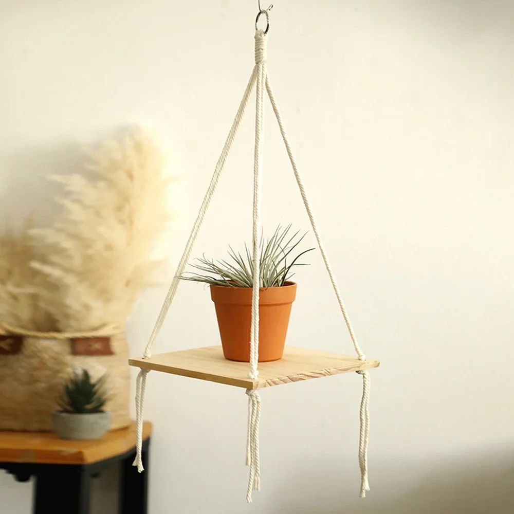 

1/2/3-tier Floating Wall Shelf Macrame Wood Triangle Display Stand Boho Home Decor Living Room Bedroom Wall Hanging Decoration