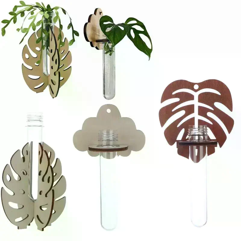 Wall Mounted Wooden Monstera Hydroponic Vase Test Tube Plant Holder Indoor Propagation Station Holder For Ins Style Home Decor