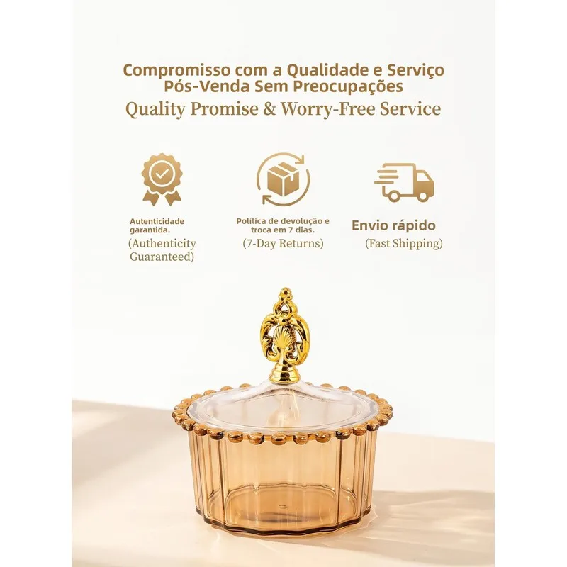 Gold Edge Beaded Plastic Storage Canister with Airtight Lid for Candies Nuts Dried Fruits Desktop Jewelry Trinkets and Miscellan