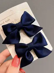 2 Pcs Fashion Blue Bow Barrettes Hair Clips elegant temperament For Women Girls Party Hair Accessories