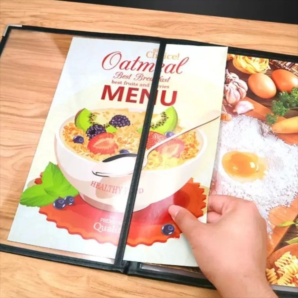 

Foldable PVC Transparent Menu Cover Reusable Metal Corners Menus Price Display Book Waterproof Double Panels