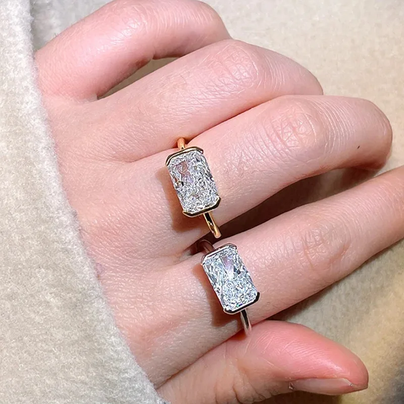 LYCFN 7*11 ملليمتر 4CT سحق الجليد قطع مختبر خلق الياقوت الزركون S925 فضة 18 كيلو مطلية بالذهب النساء خواتم غرامة مجوهرات