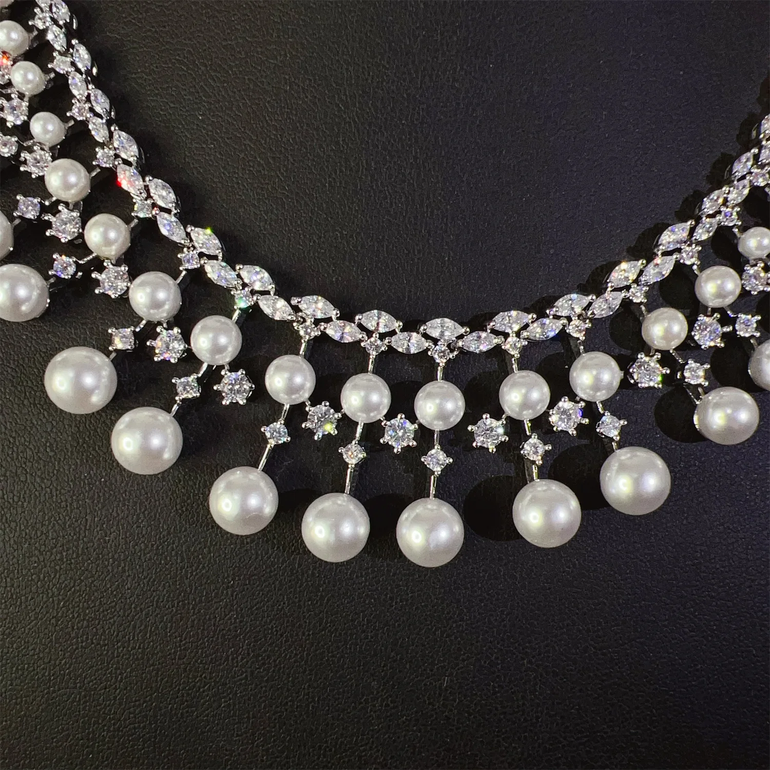 Star 2 Pcs Gorgeous Ladies Jewellery Tassel Pearl Necklace Earrings Party Prom Gift Event Bridal Banquet Dress Accessories