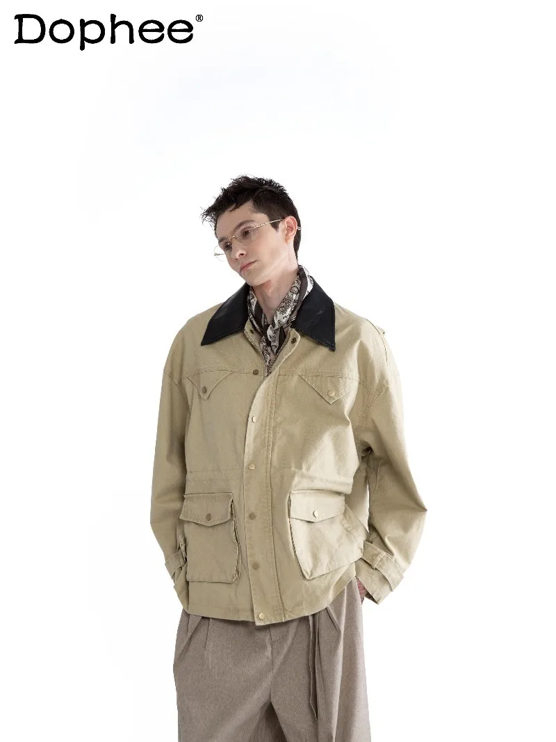 

Мужская куртка-пальто на весну 2026 года: новая коллекция, американский стиль, модный отложной воротник, свободный крой, повседневная, для города