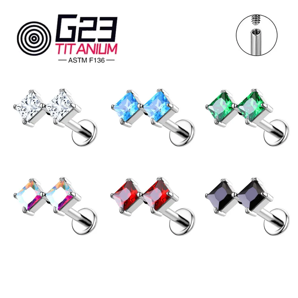 G23 Titanium Lip Stud Internal Thread CZ Zircon Ear Helix Stud Tragus Cartilge Labret Women's Piercing Jewelry