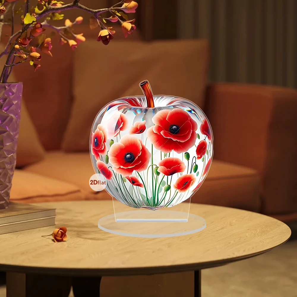 Roses Sunflowers Apple Shaped Table Ornaments Landscape Desktop 2D Flat Acrylic Shelf for Valentine's Day Living Room Home Decor