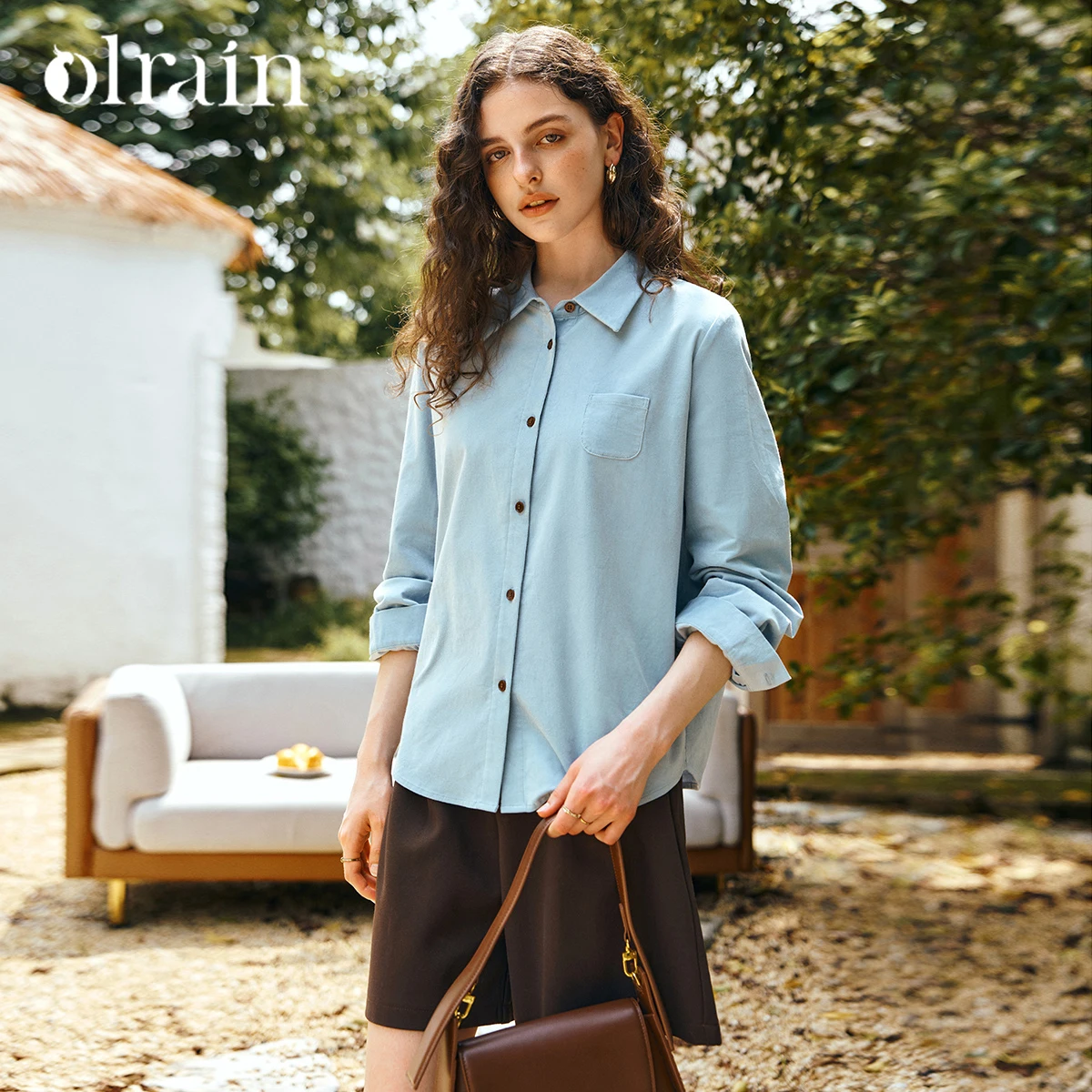 

OLrain Women's Casual Shirts 2025 Autumn Solid Turn-down Shirts Simple Commute Loose Blouse Female Elegant Clothing O57QC001383